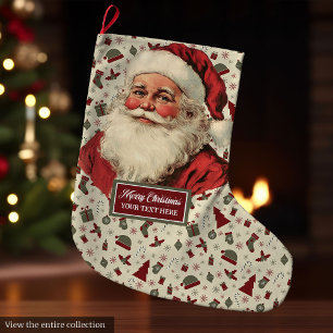 Meia De Natal Grande Vintage Santa Claus Natal Stocks Clássico