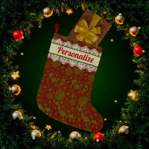 Meia De Natal Grande Vintage William Morris Christmas Personalizado