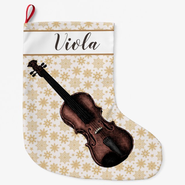 Meia De Natal Grande Violino e Flocos de Neve (Frente)
