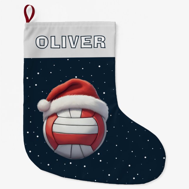 Meia De Natal Grande Volleyball Ball Red Santa Hat Name (Frente)