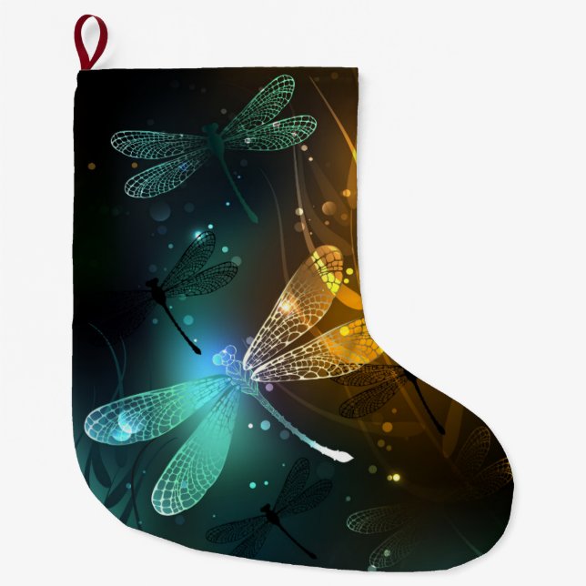Meia De Natal Grande Voo luminoso verde de libélula (Frente)