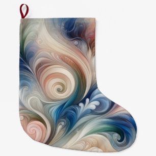 Meia De Natal Grande Watercolor Fantasy Floral Pastel Blue & Cream