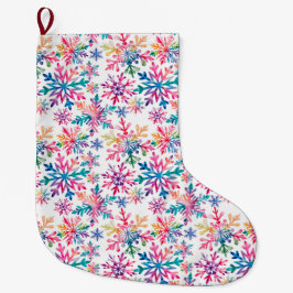 Meia De Natal Grande Watercolor Snowflakes Pattern