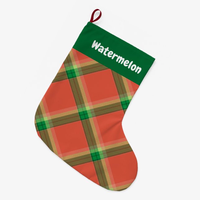 Meia De Natal Grande Watermelon Tartan — Stocks de Natal (Frente (Pendurada))