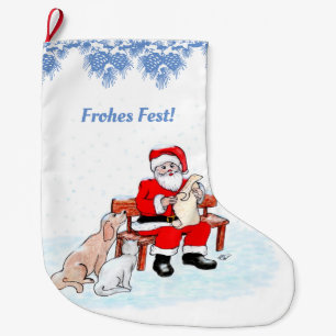 Meia De Natal Grande Weihnachtsmann mit Hund und Katze auf Deutsch