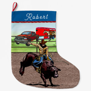Meia De Natal Grande West Rodeo Cowboy Bull Riding