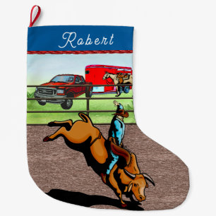 Meia De Natal Grande West Rodeo Cowboy Bull Riding