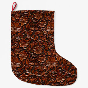 Meia De Natal Grande Western Cowgirl Brown Floral