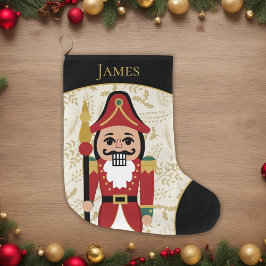 Meia De Natal Grande Whimsical Nutcracker Black and Beige