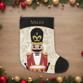 Meia De Natal Grande Whimsical Nutcracker Black and Beige
