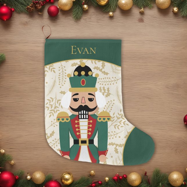 Meia De Natal Grande Whimsical Nutcracker Green and Beige (Criador carregado)