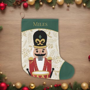 Meia De Natal Grande Whimsical Nutcracker Green and Beige