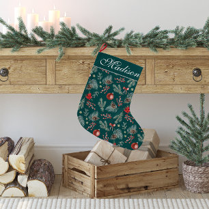 Meia De Natal Grande Winter Botanicals Coquette Bow   Personalizado 