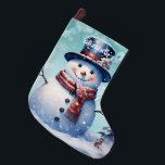Meia De Natal Grande Winter Forest Snowman | Cerceta<br><div class="desc">Adicione um toque festivo ao manto de lareira nesta temporada de festas com um "Teal Winter Forest Snowman". O design de estoque apresenta um bonitinho bonitinho de neve em um charmoso chapéu e cachecol em uma cena de floresta de inverno com queda de neve com um espaço que você pode...</div>