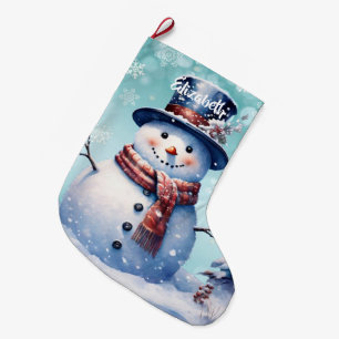 Meia De Natal Grande Winter Forest Snowman Cerceta