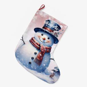 Meia De Natal Grande Winter Forest Snowman   Cor de Rosa