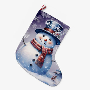 Meia De Natal Grande Winter Forest Snowman   Roxa
