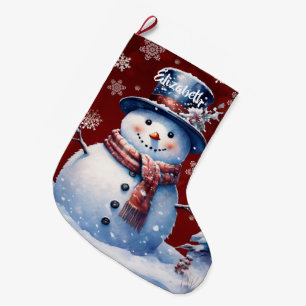 Meia De Natal Grande Winter Forest Snowman   Vermelha