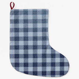 Meia De Natal Grande Xadrez azul