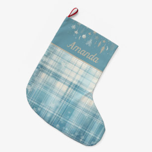 Meia De Natal Grande Xadrez azul