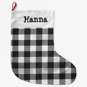 Meia De Natal Grande Xadrez Checkered preto e branco