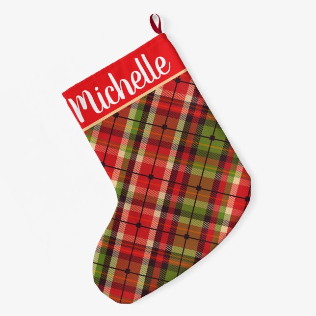 Meia De Natal Grande Xadrez com nome (Verso (Pendurada))