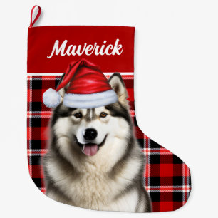Meia De Natal Grande Xadrez de Feriado Malamute do Alaskan Cute Persona