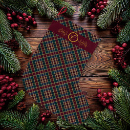 Meia De Natal Grande Xadrez Dourada Elegante de Monograma - Sabre Azul 