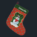 Meia De Natal Grande Xadrez festiva Snowman Stocks<br><div class="desc">Um padrão de xadrez de feriado e um boneco de neve. Personalização facilmente personalizável.</div>