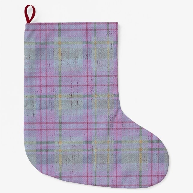 Meia De Natal Grande Xadrez Lavanda Desbotado (Frente)