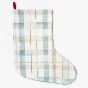 Meia De Natal Grande Xadrez Natal Azul Creme Branco