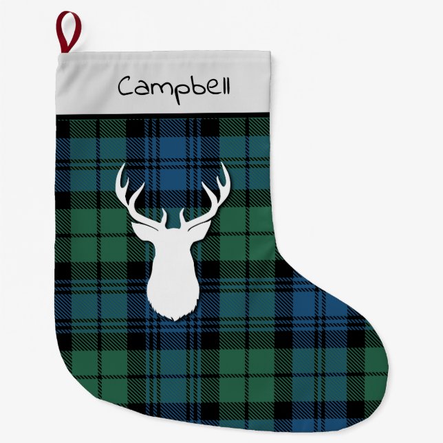 Meia De Natal Grande Xadrez personalizada de Tartan Clan Campbell (Frente)