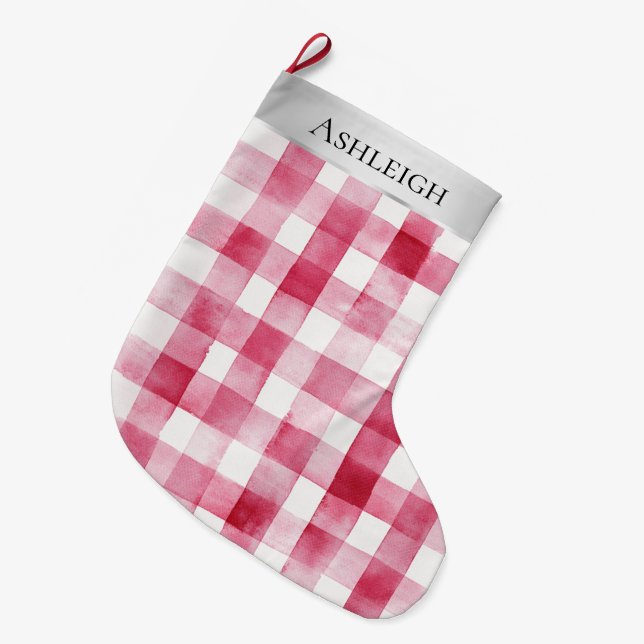Meia De Natal Grande Xadrez rosa-chic Bonito prata strips Natal (Frente (Pendurada))