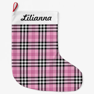 Meia De Natal Grande Xadrez rosa personalizada