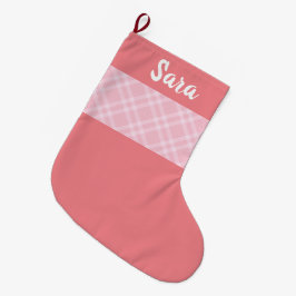 Meia De Natal Grande Xadrez Rosa Russo Personalizada