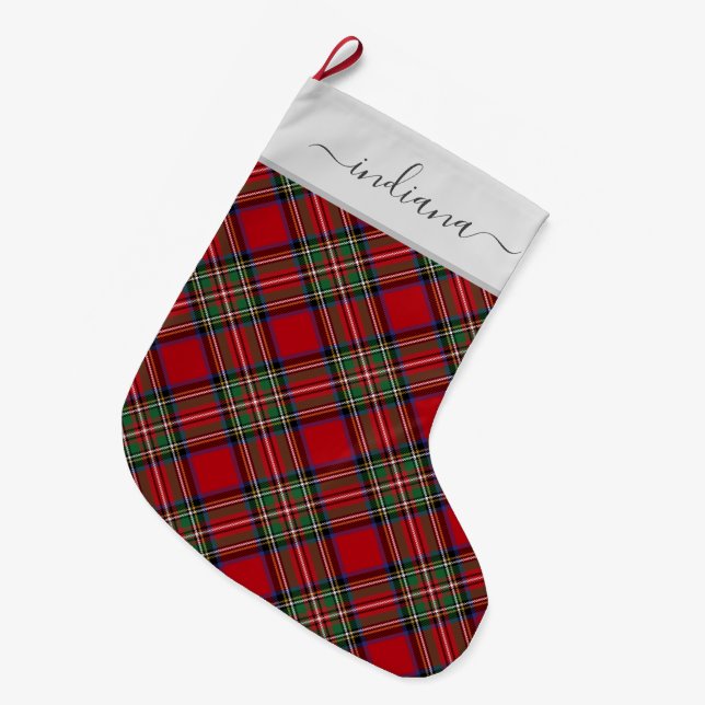 Meia De Natal Grande Xadrez Tartan Stewart Red Green Russe (Frente (Pendurada))