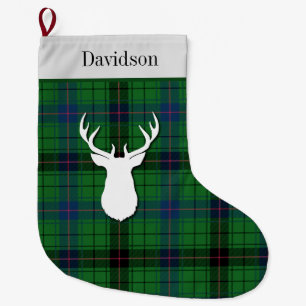Meia De Natal Grande Xadrez Verde Personalizada Tartan Clan Davidson