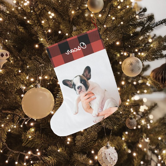 Meia De Natal Grande Xadrez Vermelha Moderna e Nome Grande Estoque de N (Criador carregado)