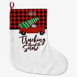 Meia De Natal Grande Xadrez Vermelha Personalizada de Natal de Caminhão