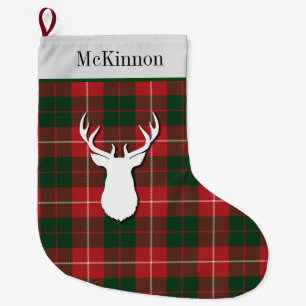 Meia De Natal Grande Xadrez Vermelha Verde do Clã McKinnon Tartan Perso