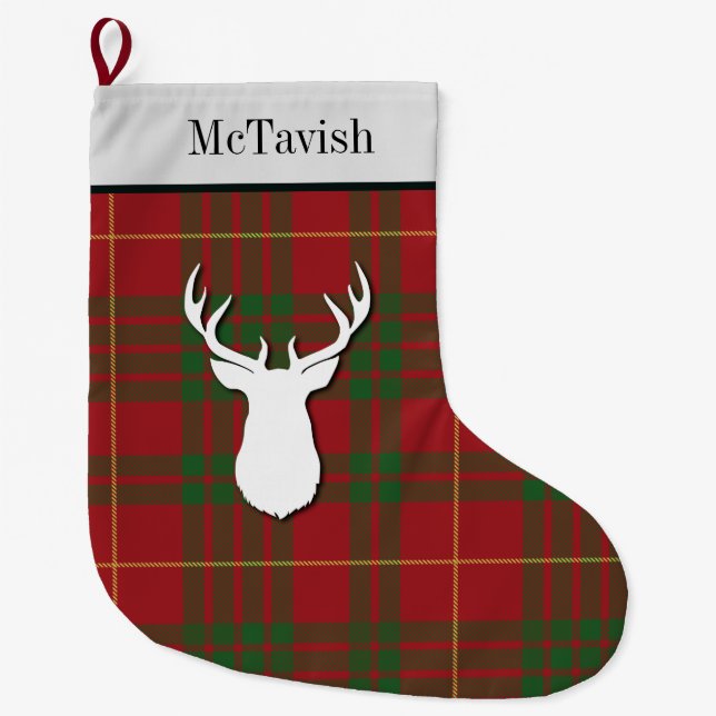 Meia De Natal Grande Xadrez Vermelha Verde do McTavish Tartan Personali (Frente)