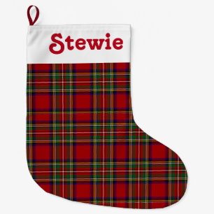 Meia De Natal Grande Xadrez Vermelho Stewart Royal Tartan Personalizar