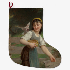 Meia De Natal Grande Young Girl Feeding the Doves (por Émile Munier)