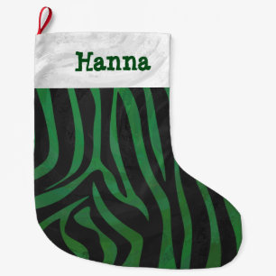 Meia De Natal Grande Zebra Preto e Verde