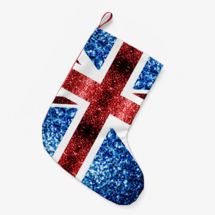 Meia De Natal Pequena A bandeira BRITÂNICA vermelha e o azul sparkles
