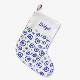 Meia De Natal Pequena A margarida azul de Hampton White Boho Patterned