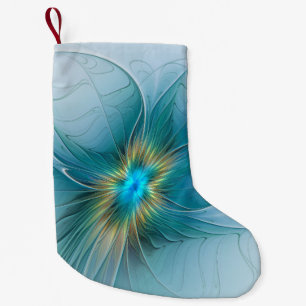 Meia De Natal Pequena A pequena bela flor Dourada azul moderna