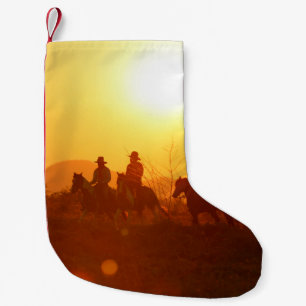 Meia De Natal Pequena A silhueta do cavaleiro como roupa de vaqueiro w