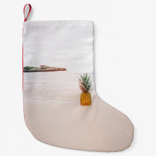 Meia De Natal Pequena Abacaxi na areia perto da praia