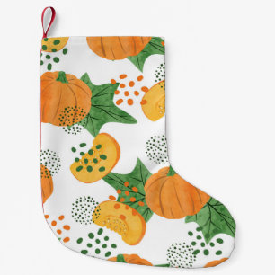 Meia De Natal Pequena Abóbora De Aquarela Vegetal: Laranja Sem Costura